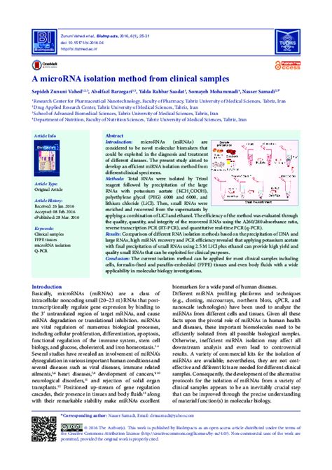 A microRNA isolation method from clinical samples .